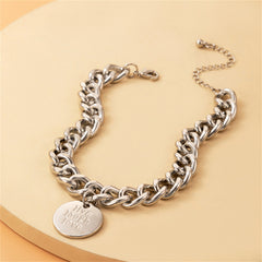 Silver-Plated 'Live Laugh Love' Chunky Curb Chain Anklet