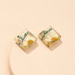 Pressed Flower & Silver-Plated Square Stud Earrings