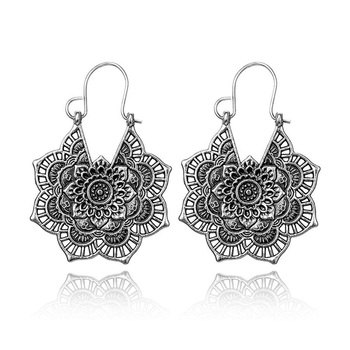 Silver-Plated Floral Huggie Earrings, silver huggie earrings, botanical inspired, styled look