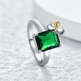 Green Crystal & Two-Tone Bee Emerald-Cut Ring