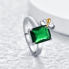 Green Crystal & Two-Tone Bee Emerald-Cut Ring