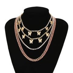 Cubic Zirconia & 18K Gold-Plated Butterfly Layered Station Necklace