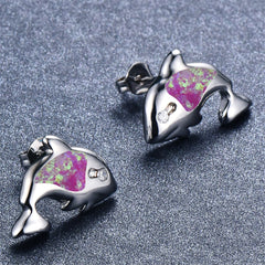 Rose Opal & Cubic Zirconia Dolphin Stud Earring