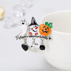 Cubic Zirconia & Enamel 'Happy Halloween' Pendant Brooch