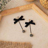 Black Velvet & Cubic Zirconia Bow Drop Earrings
