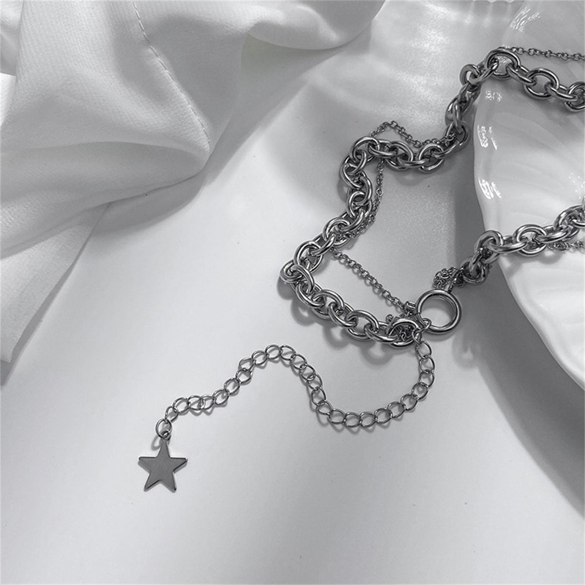 Silver-Plated Star Layered Lariat Necklace