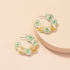 Pressed Flower & Silver-Plated Flower Huggie Earrings