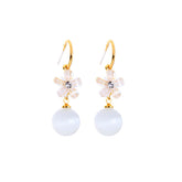 Cat's Eye & Cubic Zirconia Flower Drop Earrings