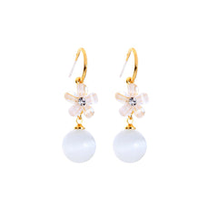 Cat's Eye & Cubic Zirconia Flower Drop Earrings