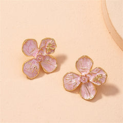 Pink Enamel & 18K Gold-Plated Bee Flower Stud Earrings