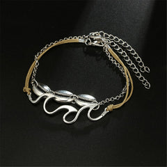 Silver-Plated Shell & Wave Charm Anklet Set