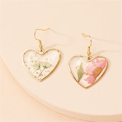 Pressed Flower & 18K Gold-Plated Heart Drop Earrings