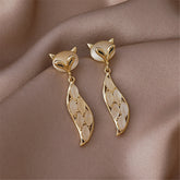 Cat's Eye & 18K Gold-Plated Fox Drop Earrings