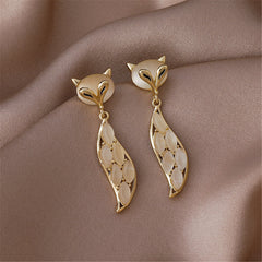 Cat's Eye & 18K Gold-Plated Fox Drop Earrings