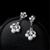Crystal & Pearl Silver-Plated Flower Cluster Drop Earrings