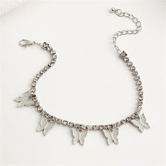 Cubic Zirconia & Silver-Plated Butterfly Station Anklet