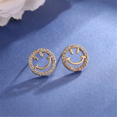 cubic zirconia & 18K Gold-Plated Smiley Face Stud Earrings - streetregion