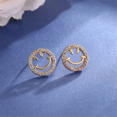 cubic zirconia & 18K Gold-Plated Smiley Face Stud Earrings - streetregion