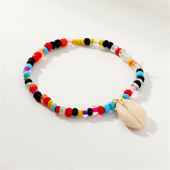 Howlite & Cowrie Shell Beaded Stretch Anklet