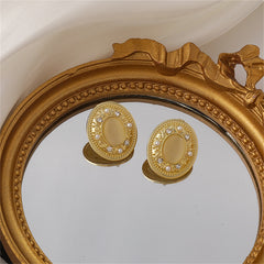 Yellow Cats Eye & Pearl 18K Gold-Plated Oval Stud Earrings