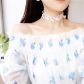 Pearl & White Lace Leaves Choker Necklace