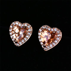 Olive Crystal & Cubic Zirconia 18K Rose Gold-Plated Halo Heart Stud Earrings