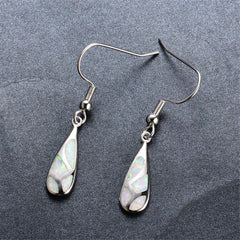 White Opal & Silver-Plated Teardrop Earrings