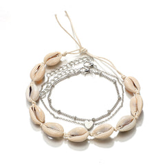 Seashell & Silver-Plated Heart Anklet Set