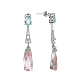Pink & Silver-Plated Pear-Cut Drop Earrings