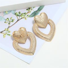 18K Gold-Plated Textured Open-Heart Drop Earrings