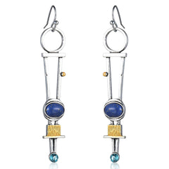 Cubic Zirconia & Lapis Geometric Drop Earrings