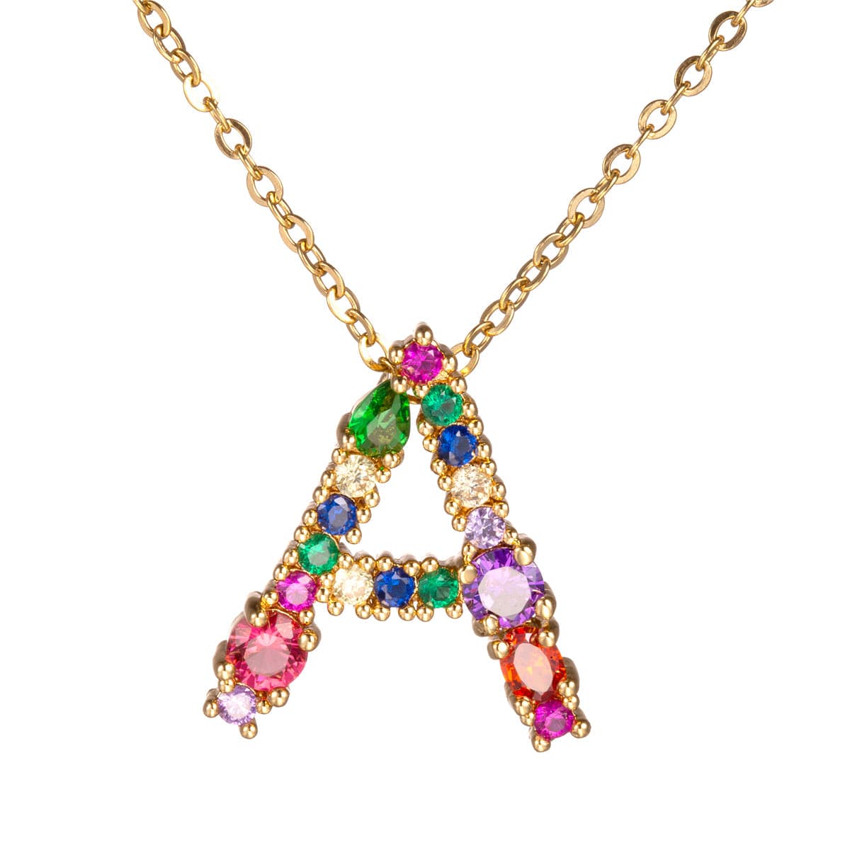 Red Multicolor Crystal and Cubic Zirconia Letter A Pendant Necklace, pendant necklace for women, side view