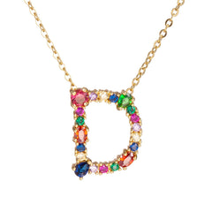 Red Multicolor Crystal & Cubic Zirconia Letter D Pendant Necklace