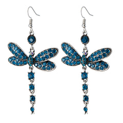 Blue Cubic Zirconia & Silver-Plated Dragonfly Drop Earrings