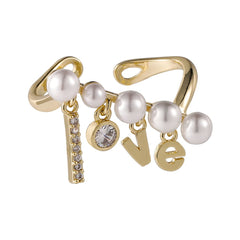 Pearl & Cubic Zirconia 'Love' Open Ring