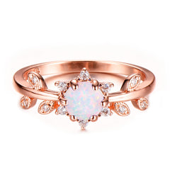 Opal & Cubic Zirconia Leaf Ring