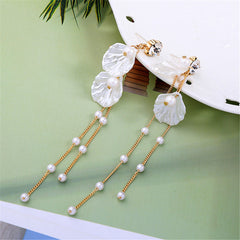 Pearl & Shell Cubic Zirconia 18K Gold-Plated Petals Drop Earrings