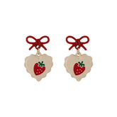 Red Enamel & 18K Gold-Plated Bow Strawberry Drop Earrings