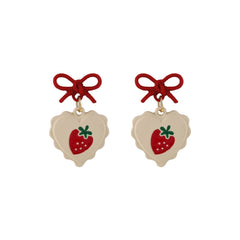 Red Enamel & 18K Gold-Plated Bow Strawberry Drop Earrings