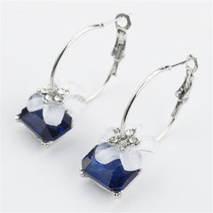 Cubic Zirconia & Blue Crystal Flower Hoop Earrings