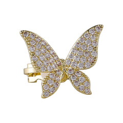 Elegant butterfly-shaped ear cuff in gold plating, embellished with shimmering cubic zirconias for a luxurious touch.