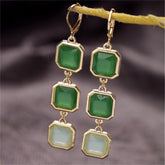 Green & White Crystal Drop Earrings