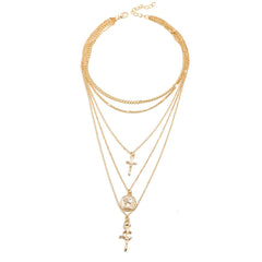 18K Gold-Plated Rose & Cross Layered Pendant Necklace