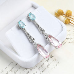 Pink & Silver-Plated Pear-Cut Drop Earrings