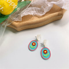Clear Cat Eye & Red Acrylic Floral Oval Heart Drop Earrings