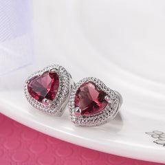 Rose Crystal & Silver-Plated Heart Halo Stud Earrings