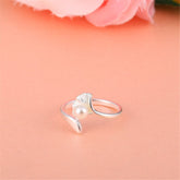 Pearl & Silver-Plated Ginkgo Leaf Bypass Ring