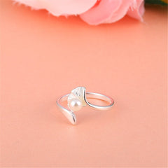 Pearl & Silver-Plated Ginkgo Leaf Bypass Ring