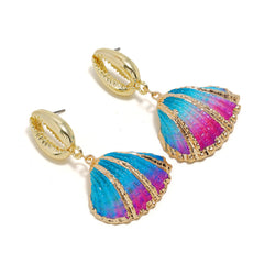 Blue Enamel & 18K Gold-Plated Mixed Shell Drop Earrings