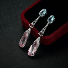 Pink & Silver-Plated Pear-Cut Drop Earrings